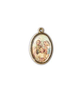 Medaglia ovale dorata double-face della Sacra Famiglia e di Sant'Anna