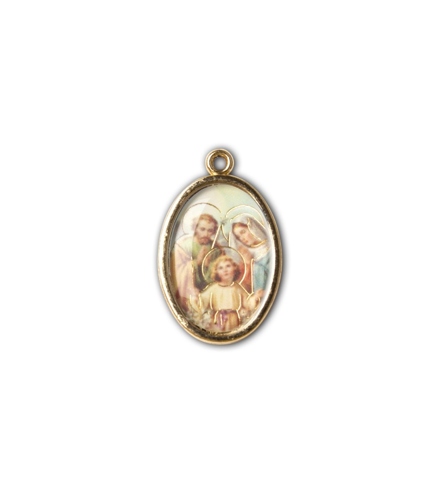 Medaglia ovale dorata double-face della Sacra Famiglia e di Sant'Anna Medaglia ovale dorata double-face della Sacra Famiglia e di Sant'Anna