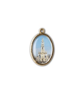 Medaglia ovale dorata double-face della Madonna di Fatima e del Santuario