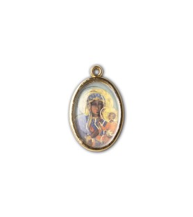 Medaglia ovale dorata double-face della Madonna di Czestochowa e di Papa Giovanni Paolo II