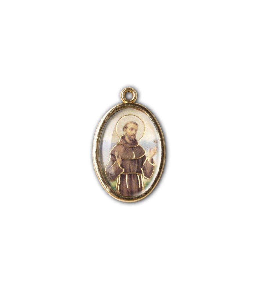 Medaglia ovale dorata double-face di San Francesco e Sant'Antonio Medaglia ovale dorata double-face di San Francesco e Sant'Antonio