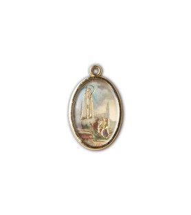 Medaglia ovale dorata double-face della Madonna di Fatima e del Santuario