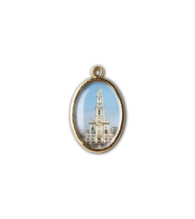 Medaglia ovale dorata double-face della Madonna di Fatima e del Santuario
