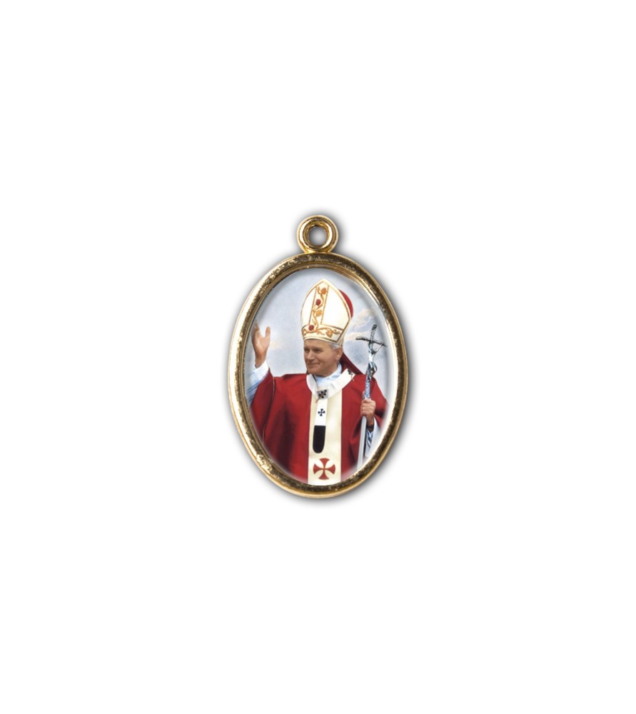 Medaglia ovale dorata double-face di Papa Giovanni Paolo II e della Basilica di San Pietro Medaglia ovale dorata double-face di Papa Giovanni Paolo II e della Basilica di San Pietro