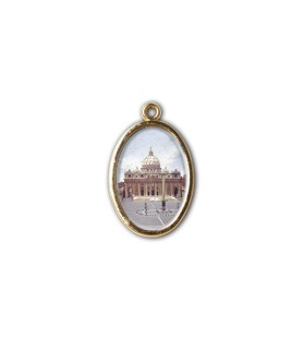 Medaglia ovale dorata double-face di Papa Giovanni Paolo II e della Basilica di San Pietro