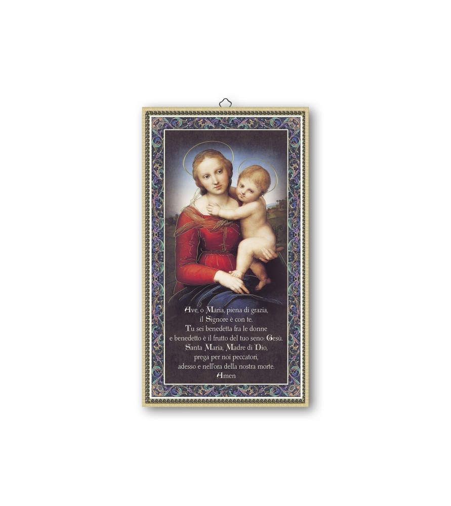 Quadretto in MDF con bordo e retro dorato della Madonna con bambino Quadretto in MDF con bordo e retro dorato della Madonna con bambino