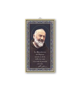 Quadretto in MDF con bordo e retro dorato di Padre Pio