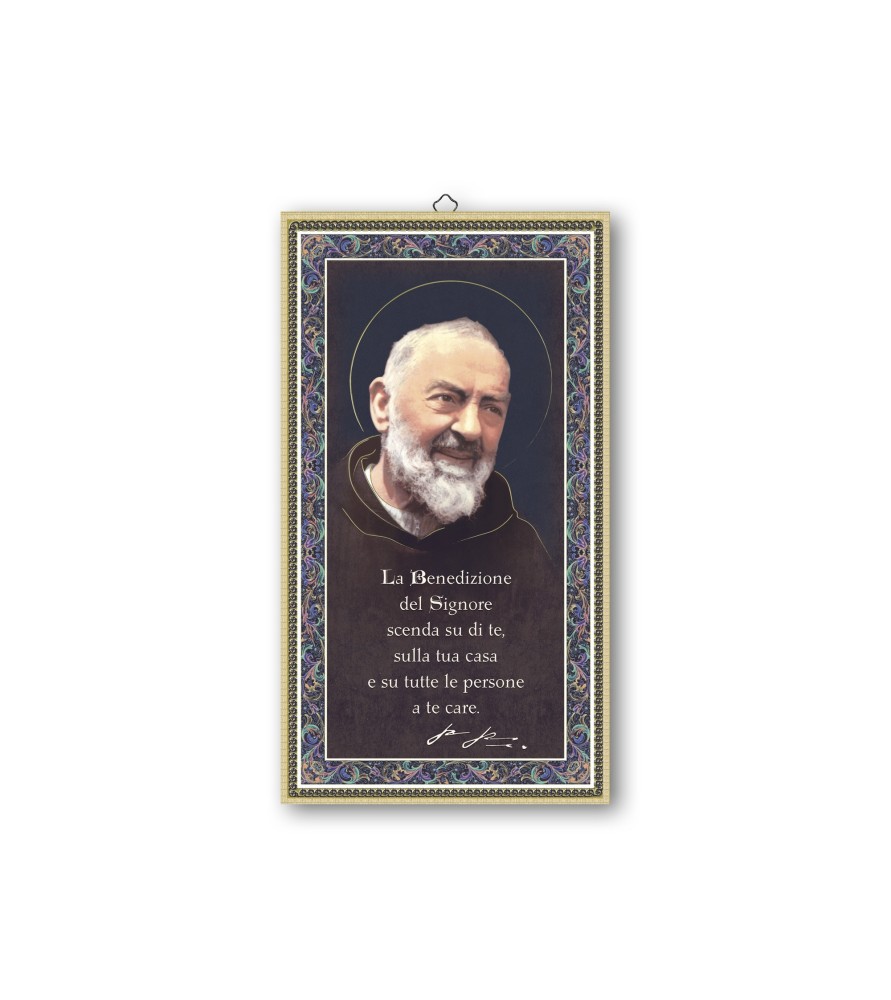 Quadretto in MDF con bordo e retro dorato di Padre Pio