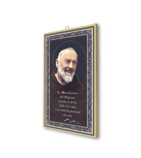 Quadretto in MDF con bordo e retro dorato di Padre Pio