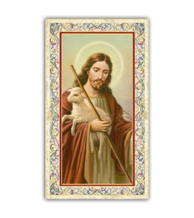 Pacchetto da 100 copie di: Santino Madonna del Rosario con le miniature dei 20 Misteri con preghiera e finiture in oro a caldo