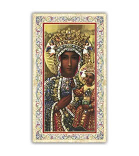 Pacchetto da 100 copie di: Santino Madonna di Loreto con preghiera e finiture in oro a caldo