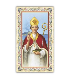 Pacchetto da 100 copie di: Santino San Massimiliano Kolbe con preghiera e finiture in oro a caldo
