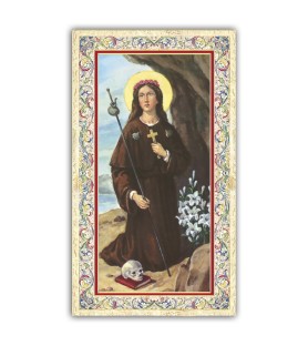 Pacchetto da 100 copie di: Santino Madonna in preghiera con preghiera e finiture in oro a caldo