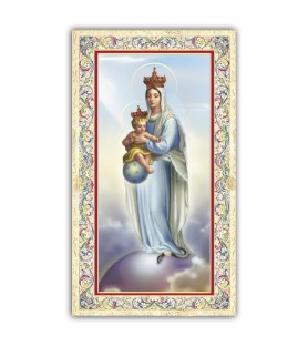 Pacchetto da 100 copie di: Santino Gesù Misericordioso circondato da angeli in preghiera con preghiera e finiture in oro a caldo