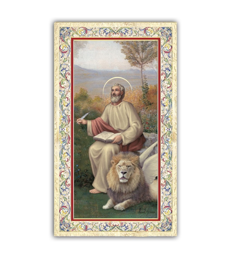 Pacchetto da 100 copie di: Santino San Luca Evangelista con preghiera e finiture in oro a caldo