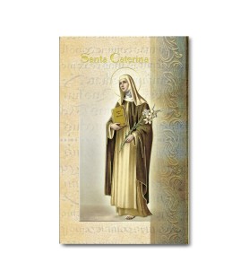 Biglietto con biografia e preghiera a Santa Caterina