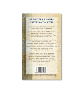 Biglietto con biografia e preghiera a Santa Caterina