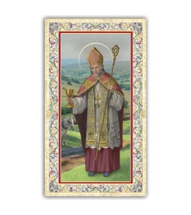 Pacchetto da 100 copie di: Santino Sant'Uberto con preghiera e finiture in oro a caldo