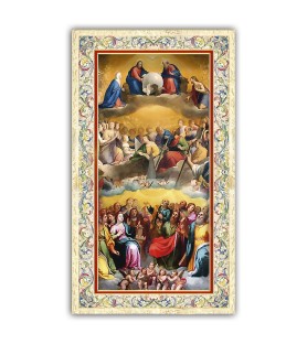 Pacchetto da 100 copie di: Santino della Madonna di Oropa con preghiera e finiture in oro a caldo