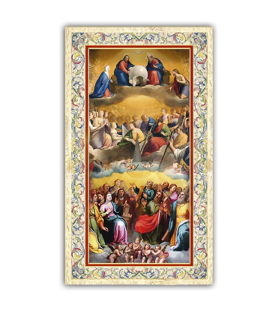 Pacchetto da 100 copie di: Santino della Madonna di Oropa con preghiera e finiture in oro a caldo