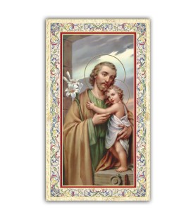 Pacchetto da 100 copie di: Santino San Francesco d'Assisi circondato dagli animali con preghiera e finiture in oro a caldo