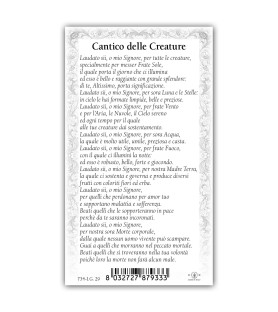 Pacchetto da 100 copie di: Santino San Francesco che predica agli uccelli con preghiera e finiture in oro a caldo