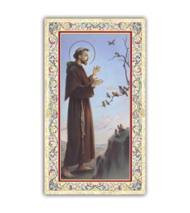 Pacchetto da 100 copie di: Santino Sant'Antonio da Padova con preghiera e finiture in oro a caldo