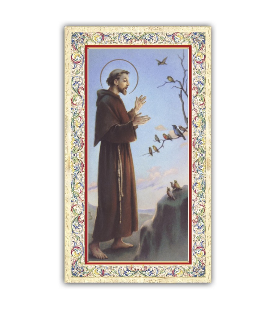 Pacchetto da 100 copie di: Santino Sant'Antonio da Padova con preghiera e finiture in oro a caldo