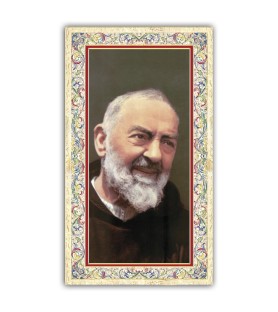 Pacchetto da 100 copie di: Santino Apparizione della Vergine di Lourdes a Bernadette con preghiera e finiture in oro a caldo
