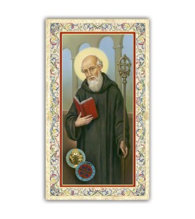 Pacchetto da 100 copie di: Santino Santa Chiara con preghiera e finiture in oro a caldo
