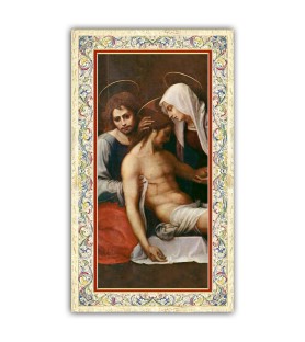 Pacchetto da 100 copie di: Santino Gesù Risorto con preghiera e finiture in oro a caldo