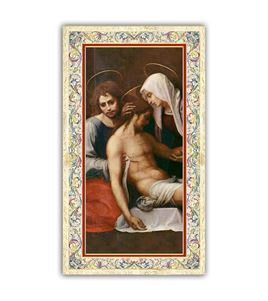 Pacchetto da 100 copie di: Santino Gesù Risorto con preghiera e finiture in oro a caldo
