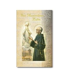 Biglietto con biografia e preghiera a San Massimiliano Kolbe