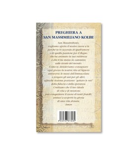 Biglietto con biografia e preghiera a San Massimiliano Kolbe