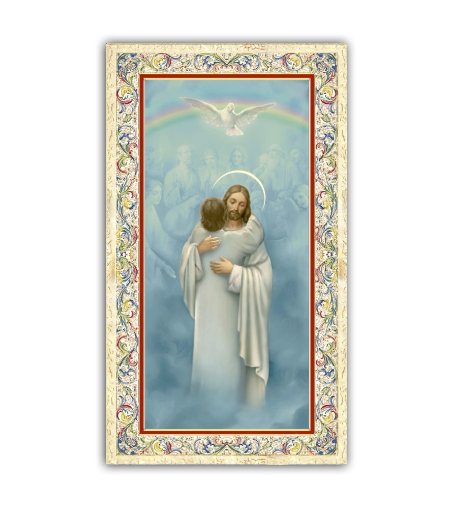Pacchetto da 100 copie di: Santino Madonna Miracolosa con preghiera e finiture in oro a caldo