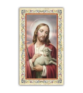 Pacchetto da 100 copie di: Santino Madonna con Bambino con preghiera e finiture in oro a caldo