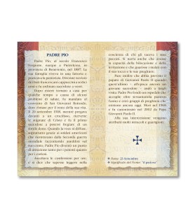Biglietto con biografia e preghiera a Padre Pio