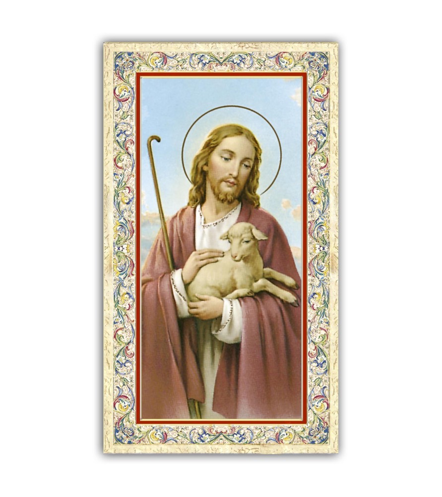 Pacchetto da 100 copie di: Santino San Francesco d'Assisi con il lupo con preghiera e finiture in oro a caldo