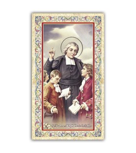 Santino San Giovanni Battista de la Salle con preghiera e finiture in oro a caldo