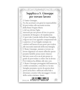 Santino San Giuseppe al banco di lavoro con preghiera e finiture in oro a caldo
