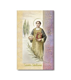 Biglietto con biografia e preghiera a Santo Stefano