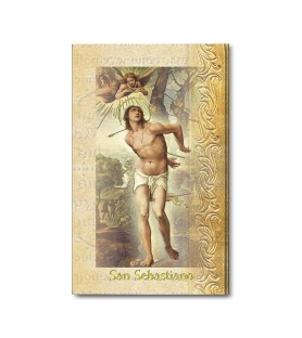 Biglietto con biografia e preghiera a San Sebastiano