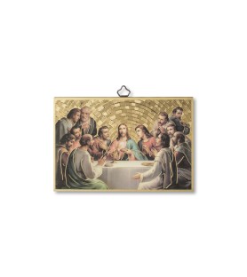 Quadretto in MDF con mosaico in lamina dorata dell'Ultima Cena