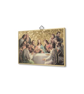 Quadretto in MDF con mosaico in lamina dorata dell'Ultima Cena