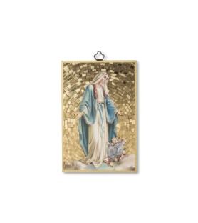 Quadretto in MDF con mosaico in lamina dorata della Madonna Miracolosa