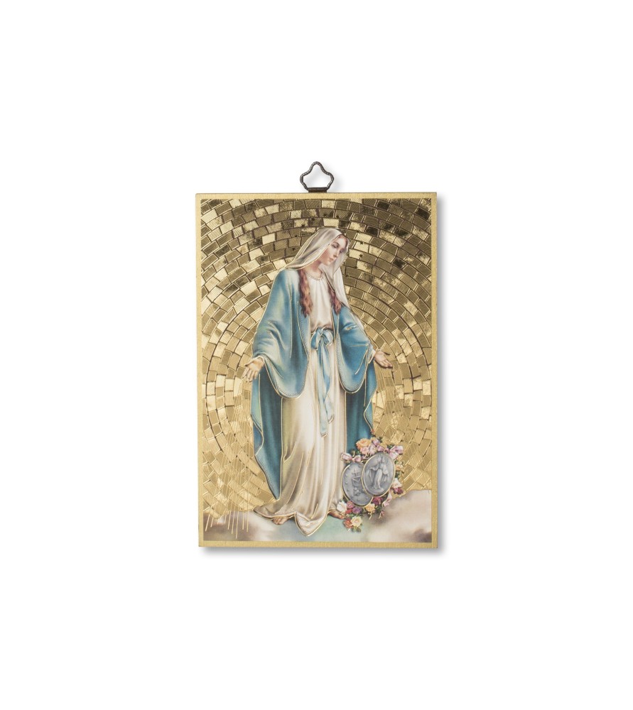 Quadretto in MDF con mosaico in lamina dorata della Madonna Miracolosa