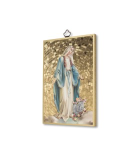 Quadretto in MDF con mosaico in lamina dorata della Madonna Miracolosa