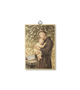 Quadretto in MDF con mosaico in lamina dorata di Sant'Antonio