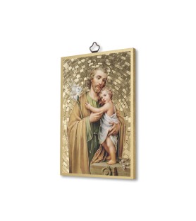 Quadretto in MDF con mosaico in lamina dorata di San Giuseppe