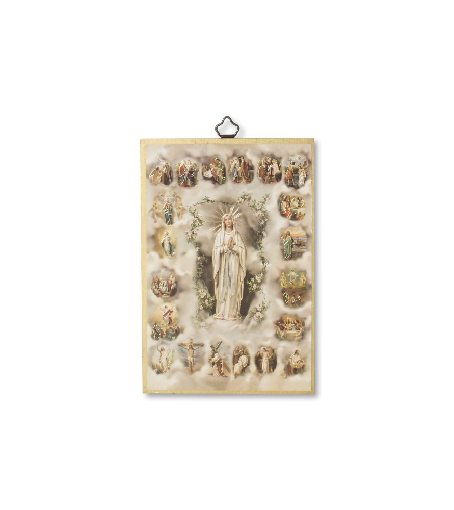 Quadretto in MDF con mosaico in lamina dorata dei Misteri del Santo Rosario